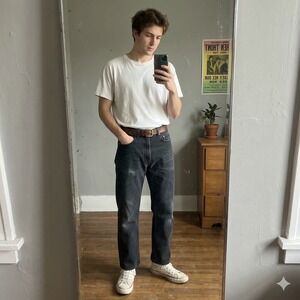 Vintage Levis 505 Regular Fit Jeans Mens 33x30 Faded Black Straight Denim Y2K